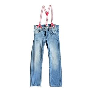 H&M Blue Cotton Denim Jeans with Removable Pink Suspenders Size 3T-4T